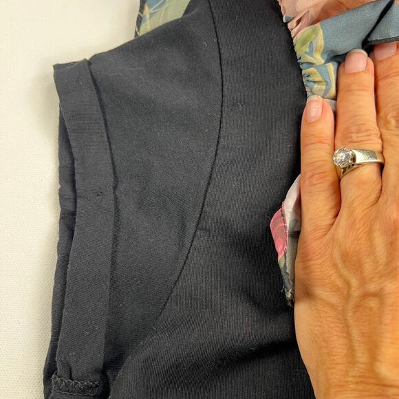 Eugenia Fernandez Floral Ruffle Shoulder Black Statement T-Shirt  Size S - Picture 8 of 10